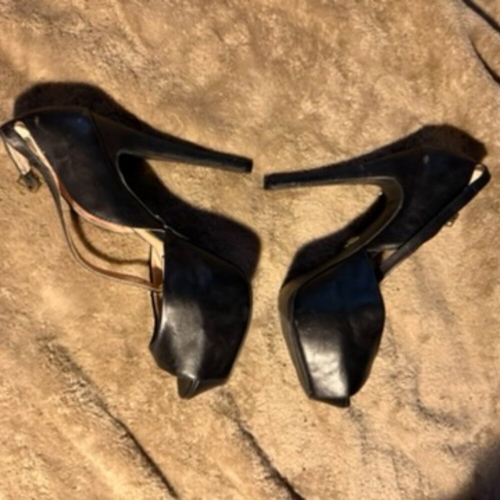 Betsey Johnson peep toe, 6" ankle strap heels. Womens 8.